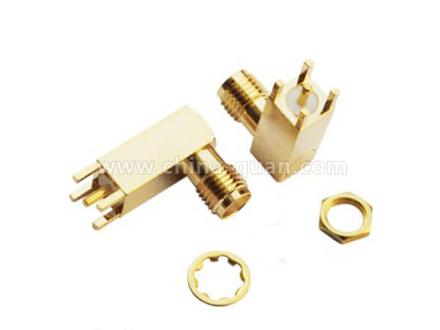 SMA female right-angle bulkhead connector